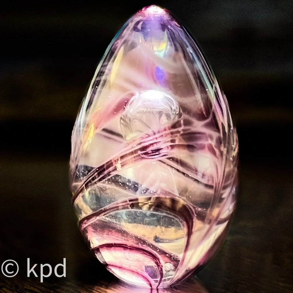Glass Eye Studio Egg Iridescent Suspended Bubble Paperweight - Marked GES 96